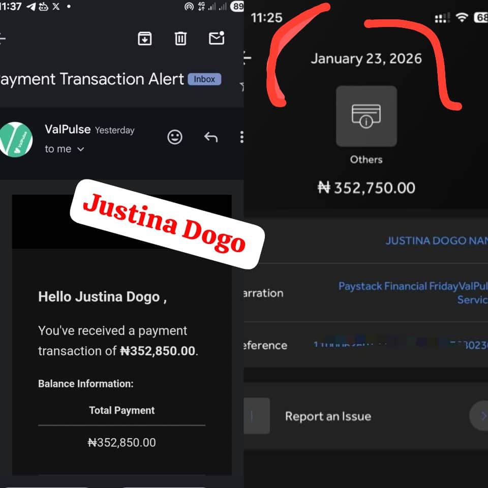 January payment transaction alert